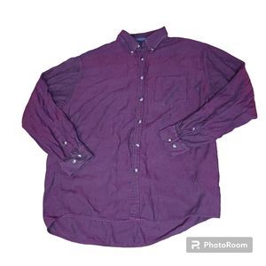Alan Flusser Men's Large Red Stripped Cotton Long Sleeve‎ Button Front Shirt